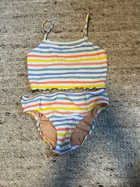 Striped Two-Piece Swim Set in Pastel Rainbow